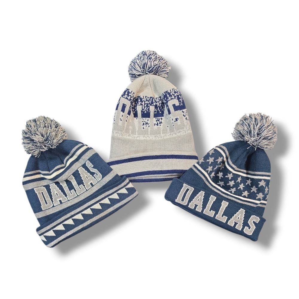 DALLAS COWBOYS Beanie Hats With Pom-Pom One Size Fits All Lot Of 3 - Picture 1 of 6